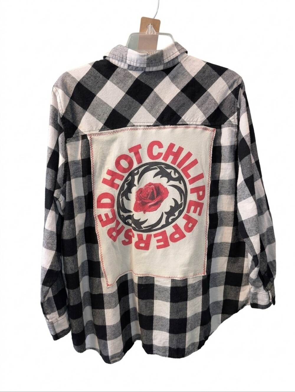 Red Hot Chili Peppers Upcycled Plaid Shacket